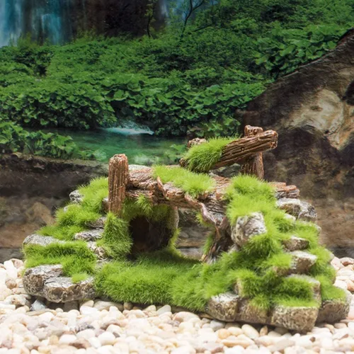 Vista 3 de S-Lifeeling Decoración de pecera Musgo Rockery Plantas de piedra Ruinas de madera Paisajismo Tortuga Tanque Decoración Pescado Refugio de camarones
