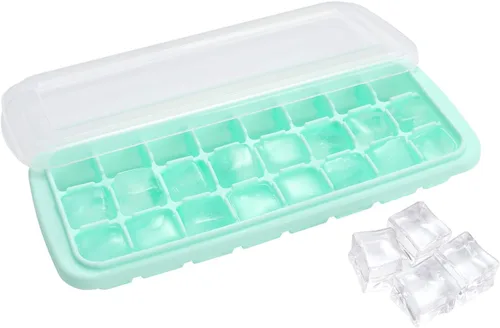 Vista 15 de Bandeja de cubitos de hielo, bandeja de hielo de silicona suave con tapa de polipropileno, bandejas flexibles para cubitos de hielo para congelador