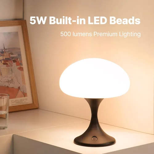 Vista 2 de MAGCHARM Lámpara de mesa recargable LED de 5 W con pantalla de cristal, pequeña luz táctil retro regulable con 3 temperaturas de color, luz estética