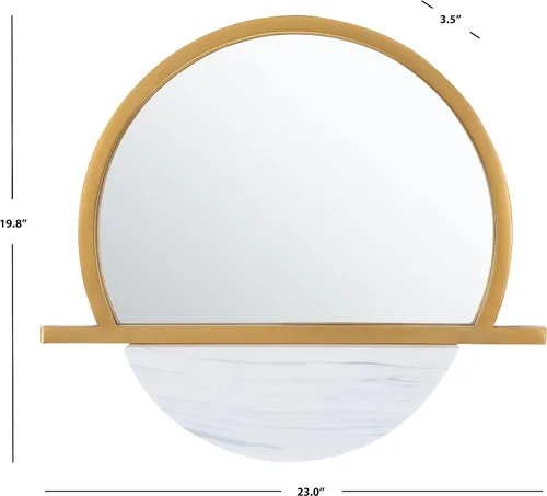 Vista 4 de Safavieh Home Collection Sarada - Espejo de pared decorativo con estante semicírculo dorado y blanco