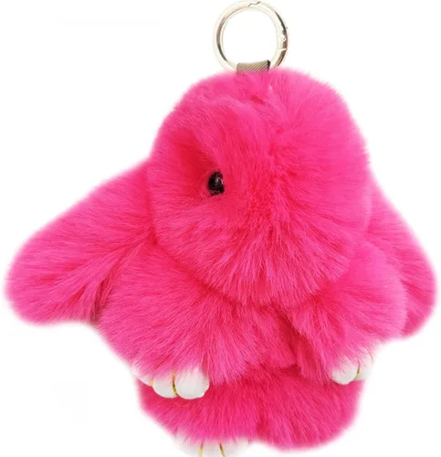 Vista 20 de jtkdxqs Llavero suave y lindo de conejo, de piel de conejo artificial, pompón esponjoso, para mujer Beige