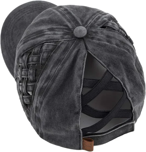 Vista 6 de Funky Junque - Gorra para mujer, entrecruzada, diseño desgastado, se puede usar con coleta o chongo