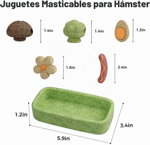 Vista 3 de mini&moe Juguetes masticables de hámster para dientes – Cuinea Pig, masticables y golosinas naturales para enriquecimiento de hámsters, mejoran