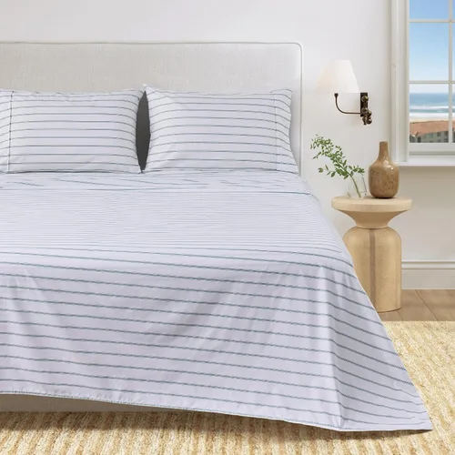 Vista 23 de Great Bay Home - Sábanas de microfibra, estampado costero, sin arrugas, bolsillo profundo, tema de playa, colección Newport (Queen, concha marina)