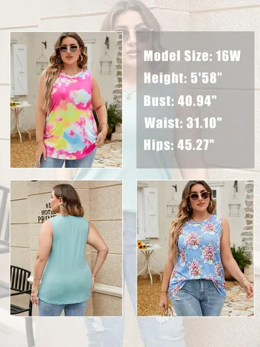 Vista 2 de DOLNINE Camisetas sin mangas de verano de talla extragrande para mujer, camisetas casuales con cuello redondo