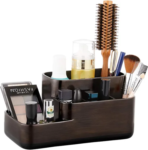 Vista 13 de zccz Organizador de baño de 2 niveles, ideal como organizador de encimera de cocina o baño, organizador de maquillaje con acabado negro
