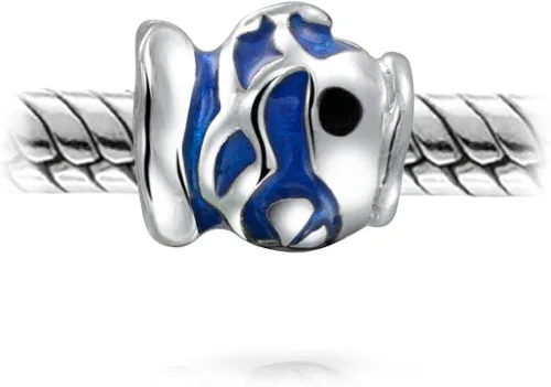 Vista 2 de Ocean Blue Enamel Siren Mermaid Aquatic Nautical Sea Blow Fish Octopus Vacation Charm Bead For Women Teen .925 Sterling Silver Fits European Bracelet