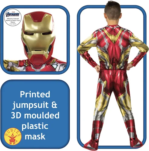 Vista 2 de Rubies Marvel Avengers Endgame - Disfraz y máscara de Iron Man para niños talla S color rojo