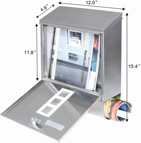 Vista 3 de Decaller Buzones de acero inoxidable con cerradura de llave resistente, buzón de correo impermeable montado en la pared con cubierta transparente