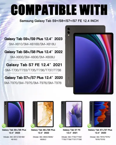 Vista 2 de BRAECN Funda para Galaxy Tab S9+/S8+/S7+, silicona resistente con soporte para bolígrafo S, soporte y mango estable, correa para el hombro para Negro