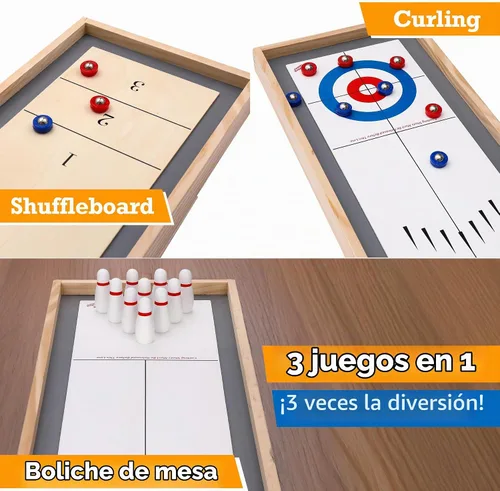 Vista 6 de Sterling Games Tabletop Bowling Combo Set, Wooden Arcade Board with Marbles and Pins, Indoor Table Top Game for Kids and Family