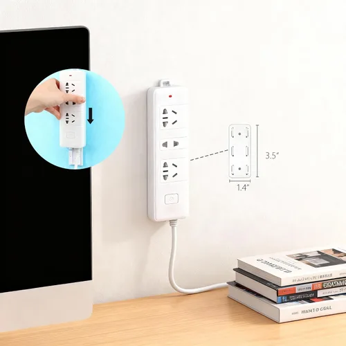 Vista 7 de Clips organizadores de cables de cable, paquete de 4 soportes de cable de carga con soporte para regleta de alimentación para escritorio, mesita