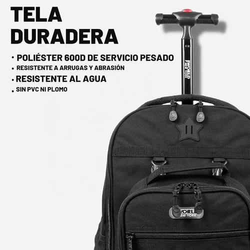 Vista 5 de J World Duo - Mochila con ruedas para niños, con juego de lonchera, color negro