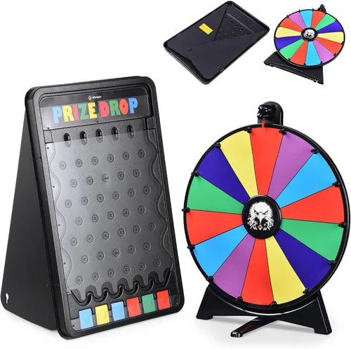 Vista 11 de WinSpin tablero de premios plegable de 30" con soporte en forma de disco, juego de caída de discos personalizable de 6 ranuras con 10 discos