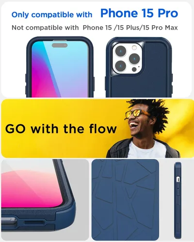 Vista 2 de AICase Funda resistente compatible con iPhone 15 Pro con protector de vidrio + lente de cámara, resistente de 3 capas de protección de grado