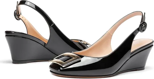Vista 6 de WAYDERNS Zapatos de tacón bajo para mujer, con puntera cuadrada, charol, rectangular, con hebilla rectangular, de 2 pulgadas