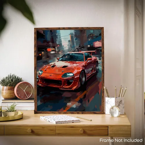 Vista 4 de Inspirational Wall Art Co. - Emocionante Póster de Toyota Supra 1993 - Póster de coche para habitación de niños - Decoración de pared
