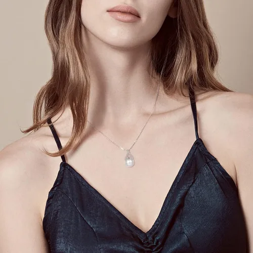 Vista 2 de FANCIME Collar de perlas de piedra natal de junio para mujer de 9 a 0.394 in de perlas de agua dulce genuinas en plata de ley, collar de cola