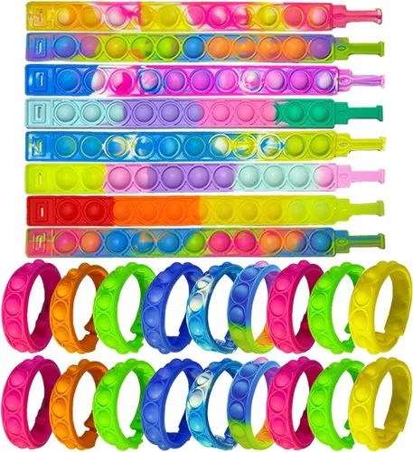 Vista 9 de 110 pulseras para ansiedad con burbujas para presionar, juguetes sensoriales para aliviar el estrés, pulsera de silicona para niños y adultos, TDAH