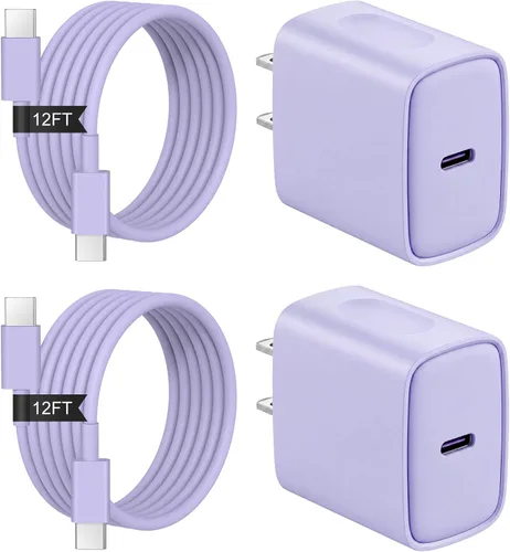 Vista 14 de Cargador de carga rápida para iPhone 17, 16, 15, paquete de 2+2 cargadores de pared USB C de 20 W con cable de carga rápida de 6 pies compatible