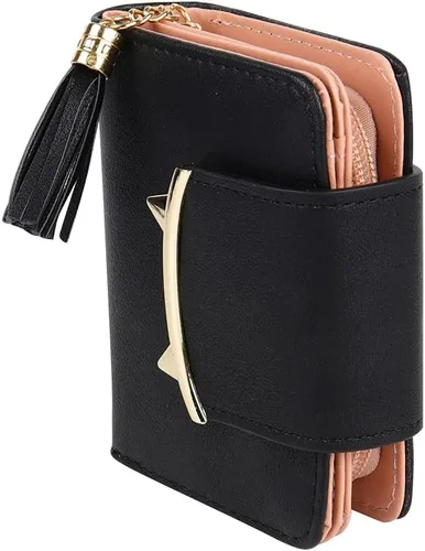 Vista 5 de heysun Mujer adorable pequeño cartera Orejas de gato cartera Dinero Clip Tarjeta de diseñador caso, negro