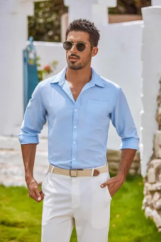 Vista 53 de COOFANDY Camisa Oxford de manga larga con botones para hombre, camisas de vestir de ajuste regular