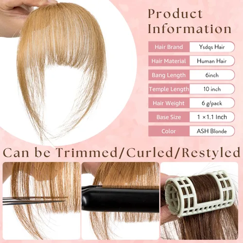 Vista 2 de Flequillo con clip, extensiones de cabello humano 100 % real, flequillo con clip para mujer, extensiones curvadas para uso diario
