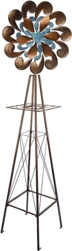 Vista 16 de Red Carpet Studios Windspinner decoración de jardín de metal giratorio de viento para patio con estaca de acero resistente a la intemperie, soportes