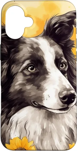 Vista 22 de iPhone 16 Border Collie Dog Watercolor Sunflower Border Collie Case