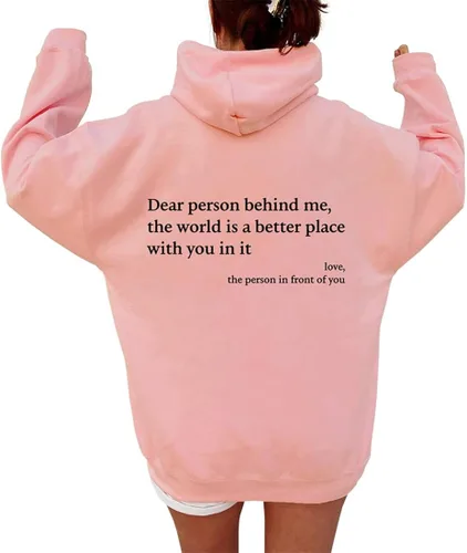 Vista 2 de EMILYLE Sudadera con capucha de gran tamaño para mujer, diseño de Dear Person Behind Me, sudadera con capucha personalizada, holgada, de moda