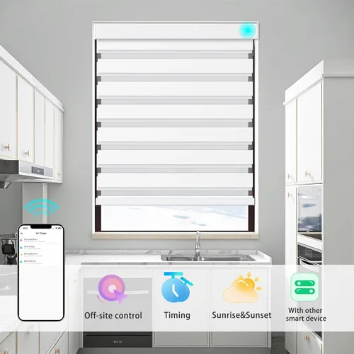 Vista 6 de Changshade Persianas Enrollables de Cebra Motorizadas Inteligentes Personalizadas para Ventanas y Puertas Interiores con Control Remoto