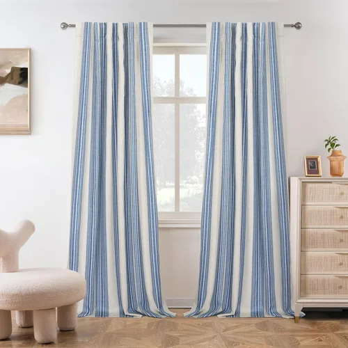 Vista 22 de DriftAway Chris Linen - Cortinas opacas con capa térmica y reductora de sonido, 63 pulgadas de largo para dormitorio, cortinas estampadas a rayas