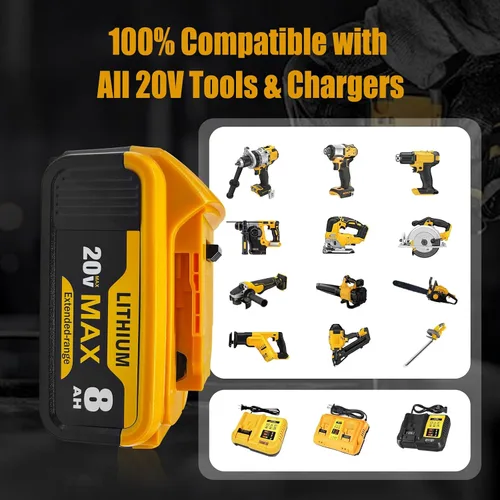 Vista 6 de CAFU Paquete de 4 baterías de repuesto de 8 Ah para baterías Dewalt de 20 V Max compatibles con baterías DCB200 DCB201 DCB206 DCB207