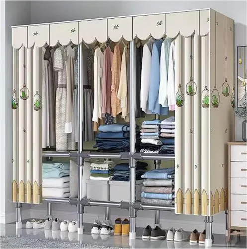 Vista 12 de large closets Assemble Wardrobe Closet Rugged Metal Frame Wardrobe Rack with Thick Cloth Cover Armoire Wardrobe Closet with Hanging Rods Space-saving