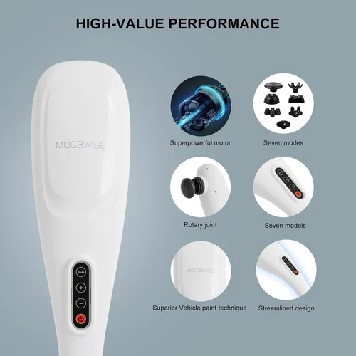 Vista 7 de MEGAWISE Masajeador de espalda de mano Masaje de percusión de tejido profundo para espalda, cuello, hombros, cintura y piernas (blanco hueso)