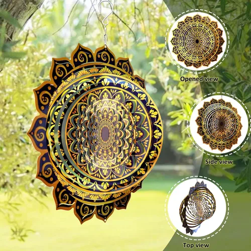 Vista 5 de Aoedelyart Molinillo de viento con mandala, oro intenso, de acero inoxidable de 12 pulgadas, para exteriores, regalo de jardín para mujeres, mamá