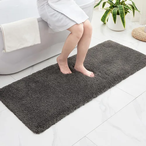 Vista 19 de Disolla - Alfombra antideslizante pequeña y esponjosa para el suelo del baño, lavable, afelpada, para ducha, absorbente, color beige, 17 x 24