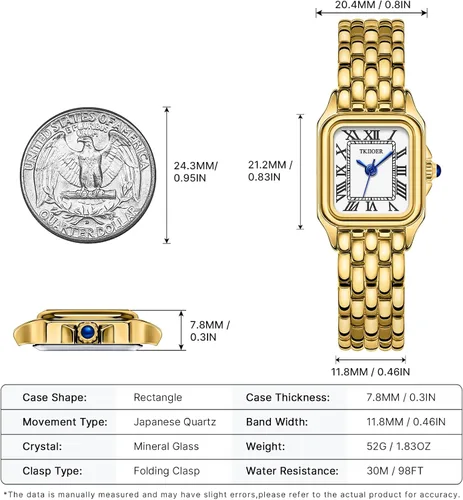 Vista 4 de Relojes pequeños de oro para mujer, relojes vintage con esfera romana para mujer, reloj analógico de caja rectangular para mujer