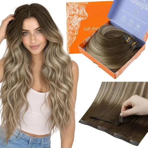 Vista 31 de Full Shine - Extensiones de cabello sin costuras con clip, color marrón oscuro