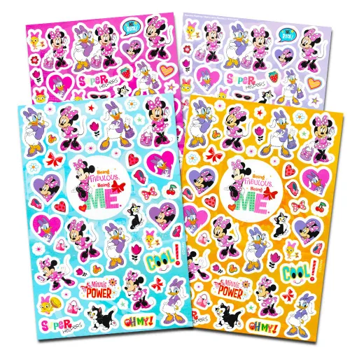 Vista 2 de Paquete de calcomanías y tatuajes de Minnie Mouse para fiestas (paquete con 200 calcomanías y 50 tatuajes temporales)