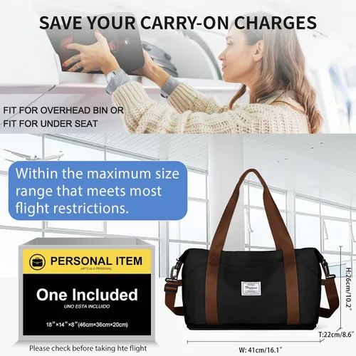 Vista 2 de Bolsa de viaje para mujeres y hombres, bolsa de fin de semana, T8-blackbrown
