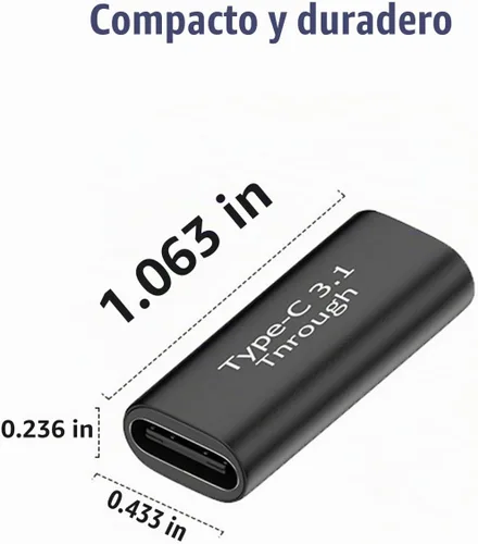 Vista 6 de Pastall Paquete de 5 adaptadores USB C hembra a hembra. Extensor Usbc. Acoplador USBC soporta transferencia de datos de hasta 10 Gbps y carga rápida