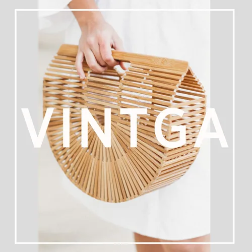 Vista 3 de Bolsas de bambú para mujer, bolsas de paja de verano, bolsos de playa de madera, cesta con asa