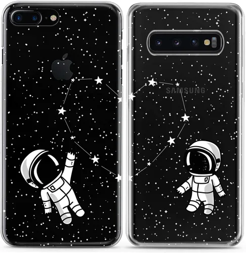 Vista 4 de Fundas a juego para parejas compatibles con iPhone 16 15 14 13 12 11 Pro Max Mini Xs X 6s 8 Plus 7+ Xr 10 SE 5 Astronaut Space Constellation Funda
