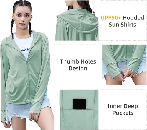 Vista 5 de American Trends Sudadera ligera con capucha para mujer con protección solar UPF 50+ y cremallera