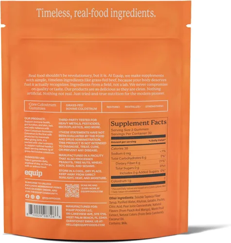 Vista 7 de Equip Foods Core Gomitas de Calostro Bovino, Suplemento de Calostro Alimentado con Pasto Delicioso de 1g por Porción - Salud Intestinal, Inmunidad