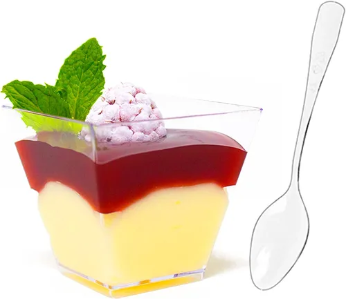 Vista 11 de 50ct Mini 2oz Square Piramid Clear Plastic Postre Cups CMJJ