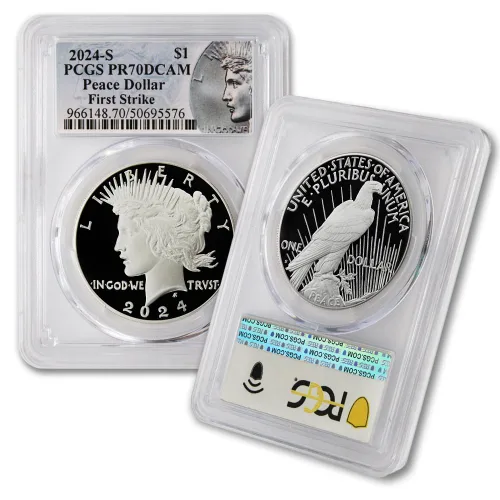 Vista 2 de 2024 S American Silver Peace Dollar Proof Coin PR-70 Deep Cameo (primer golpe) con embalaje original del gobierno $1 PCGS PR70DCAM