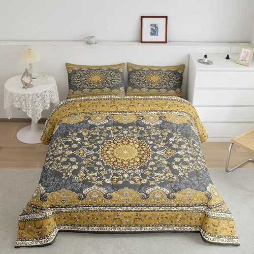 Vista 24 de Erosebridal Juego de edredón bohemio individual, juego de ropa de cama exótica bohemio, retro, azul, amarillo, degradado, rojo, floral, bohemio