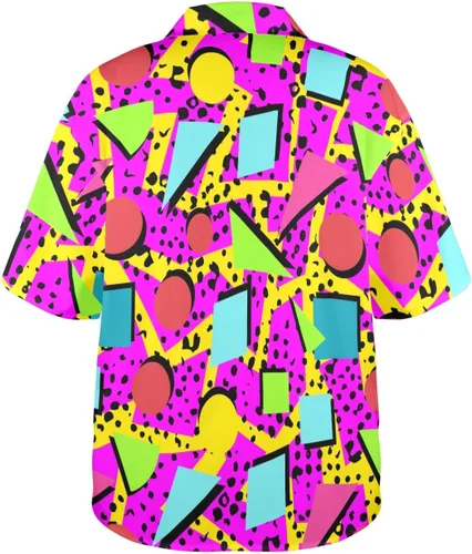 Vista 6 de HUGLAZY Traje de los años 80 para mujer, camisa hawaiana de manga corta neón para fiesta, disfraz retro de los años 90, blusa